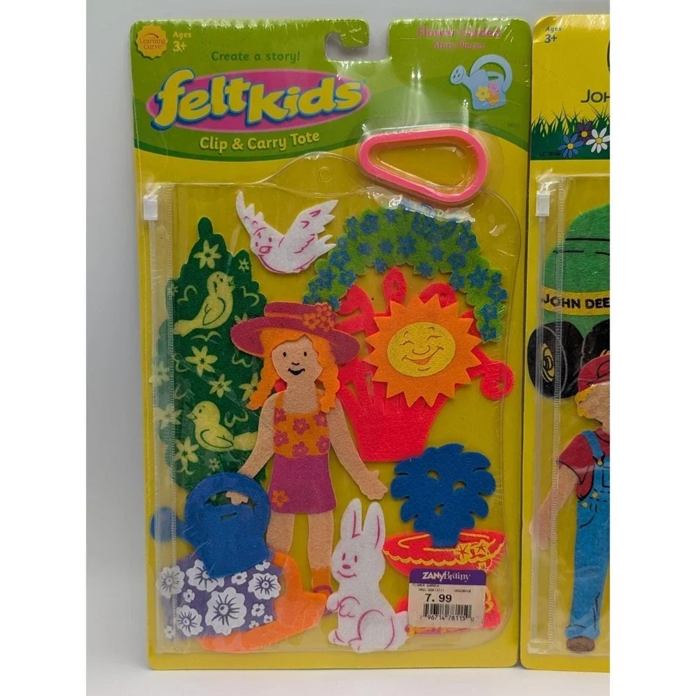 Felt Kids John‎ Deere Garden Clip Carry Tote Lot of 2 Sealed 2002 2003